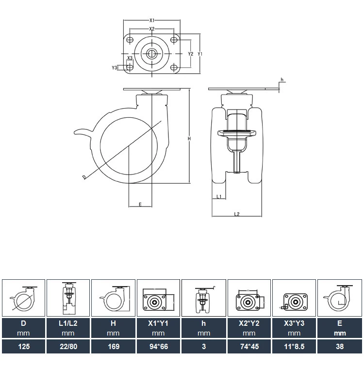 Jq Caster 5inch Screw Double Wheel Swivel Lock Medical Hospital Bed Caster