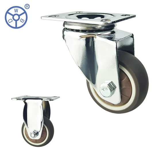 Wbd Brown TPR Caster Wheel Ruedas Giratori Chrome Chair Casters Single-Wheel for Furniture Chairs, Cabinets, Baby Beds, Trolleys